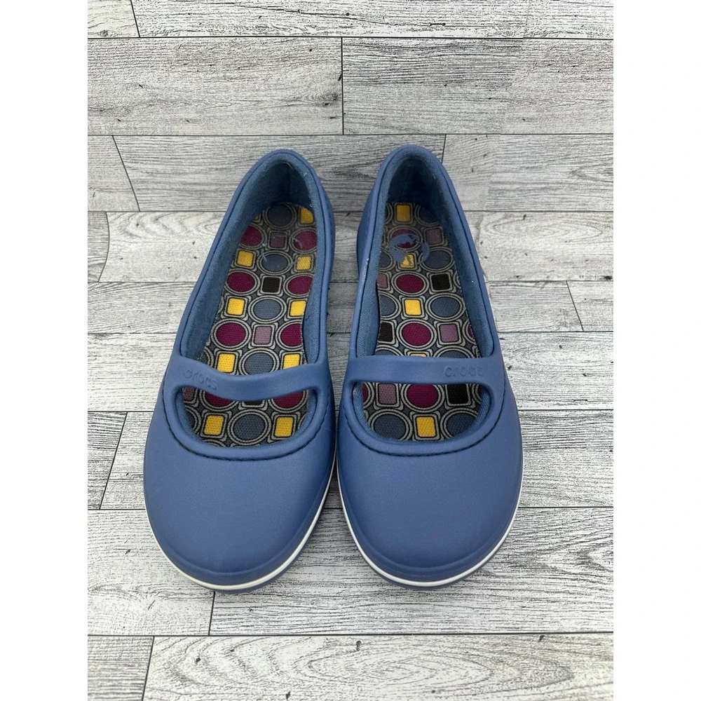 Crocs Shayna Mary Jane Flats Women  6 Navy Blue Geometric Footbed Slip On Shoes